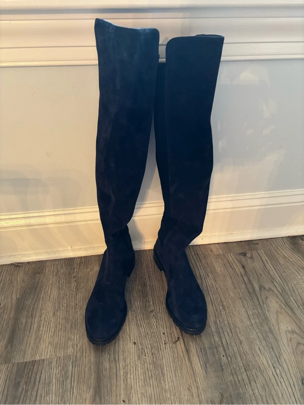 Stuart Weitzman navy blue suede  Rubber Lug Sole Boot